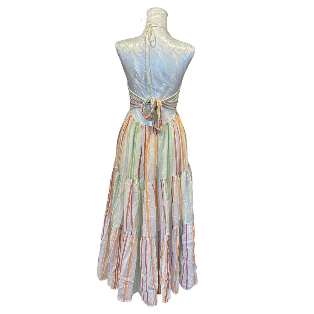 American Eagle Striped Halter Maxi Dress Medium Rainbow Resort - Picture 3 of 16